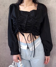 Mejoul（メジュール）の「【大好評につき新色追加】ギンガムチェックドロストスクエアネックブラウス（シャツ/ブラウス）」