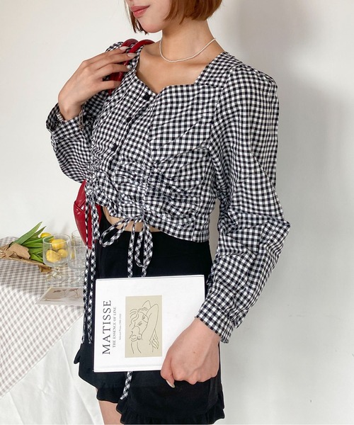 Mejoul（メジュール）の「【大好評につき新色追加！お気に入り8500突破】ギンガムチェックドロストスクエアネックブラウス（シャツ/ブラウス・レディース・ブラック/ブルー/ホワイト系その他/ブラック系その他・L/M/S）」の20枚目の写真