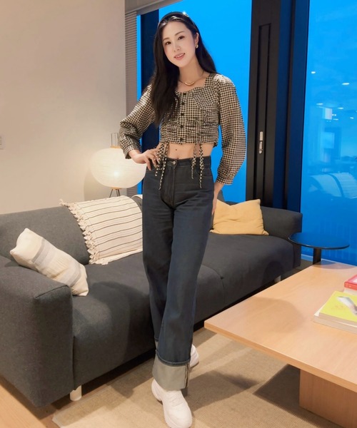 Mejoul（メジュール）の「【大好評につき新色追加！お気に入り8500突破】ギンガムチェックドロストスクエアネックブラウス（シャツ/ブラウス・レディース・ブラック/ブルー/ホワイト系その他/ブラック系その他・L/M/S）」の18枚目の写真