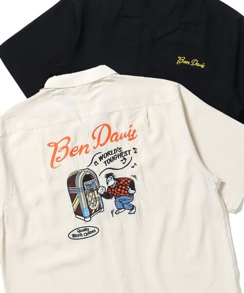 BEN DAVIS(ベンデイビス)の「【BEN DAVIS(ベンデイビス)】JUKEBOX O/C SHIRT / チェック シャツ 半袖 刺繍 オープンカラー(シャツ/ブラウス・メンズ・ブラック/アイボリー・MEDIUM/LARGE/X-LARGE)」の1枚目の写真