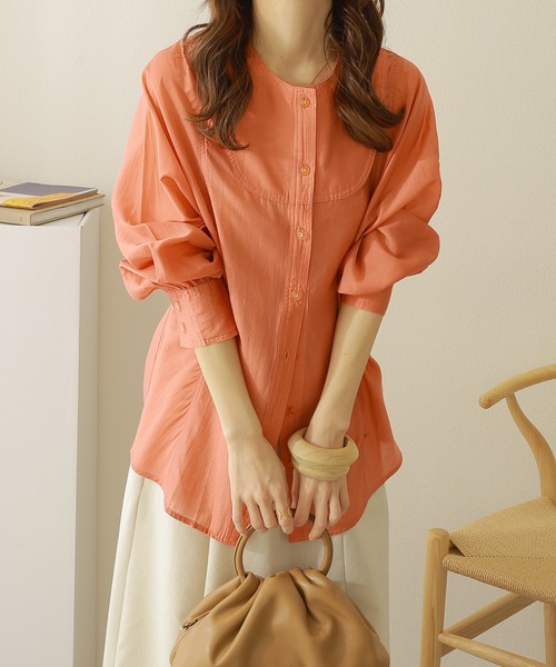 LAULEN(ローレン)の「2way no collar yoke shirt /2way ノーカラー ヨーク シャツ(シャツ/ブラウス・レディース・オレンジ/アイボリー・FREE)」の3枚目の写真