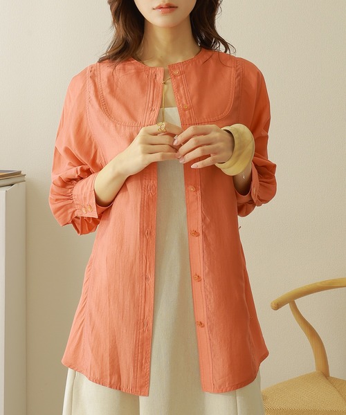 LAULEN(ローレン)の「2way no collar yoke shirt /2way ノーカラー ヨーク シャツ(シャツ/ブラウス・レディース・オレンジ/アイボリー・FREE)」の4枚目の写真