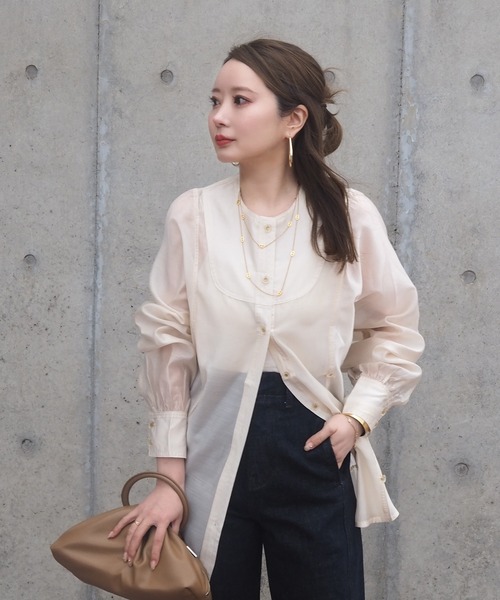 LAULEN(ローレン)の「2way no collar yoke shirt /2way ノーカラー ヨーク シャツ(シャツ/ブラウス・レディース・オレンジ/アイボリー・FREE)」の8枚目の写真