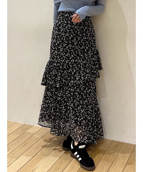 セール】楊柳プリントアシンメトリーティアードスカート
