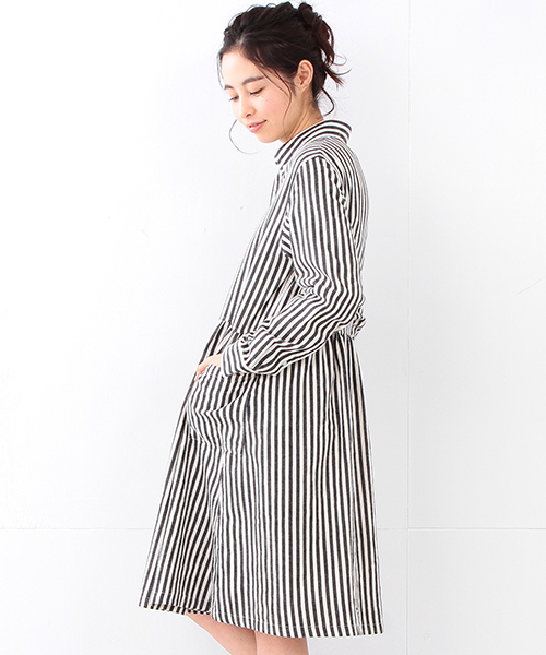 BEAMS BOY（ビームスボーイ）の「BEAMS BOY / ネル切替 ロングスリーブ（シャツワンピース・レディース・ホワイト/インディゴブルー/ネイビー・ONE SIZE）」の14枚目の写真