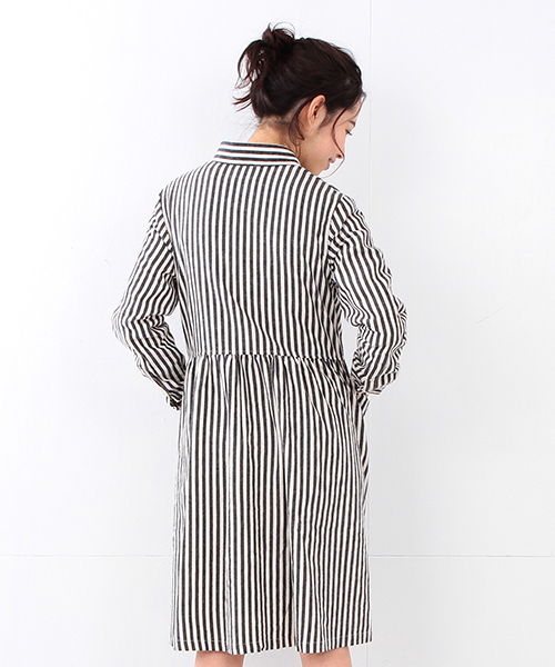 BEAMS BOY（ビームスボーイ）の「BEAMS BOY / ネル切替 ロングスリーブ（シャツワンピース・レディース・ホワイト/インディゴブルー/ネイビー・ONE SIZE）」の15枚目の写真