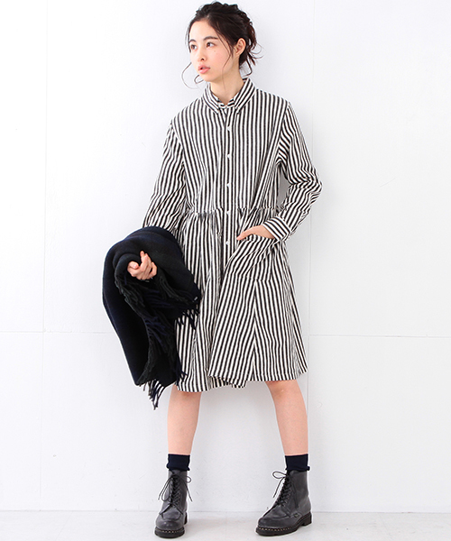 BEAMS BOY（ビームスボーイ）の「BEAMS BOY / ネル切替 ロングスリーブ（シャツワンピース・レディース・ホワイト/インディゴブルー/ネイビー・ONE SIZE）」の16枚目の写真