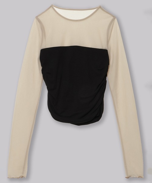 THINGS THAT MATTER（シングス ザット マター）の「THINGS THAT MATTER SHEER & DRAPE RIB TOPS（その他トップス・レディース・ベージュ/ブラック・FREE）」の3枚目の写真