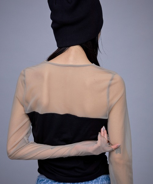 THINGS THAT MATTER（シングス ザット マター）の「THINGS THAT MATTER SHEER & DRAPE RIB TOPS（その他トップス・レディース・ベージュ/ブラック・FREE）」の9枚目の写真