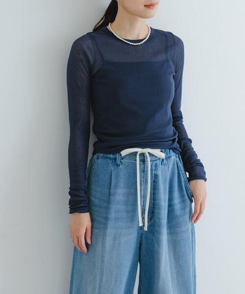 URBAN RESEARCH(アーバンリサーチ)の「『MADE IN JAPAN』シアーテレコカットソー(Tシャツ/カットソー・レディース・ネイビー/ホワイト/イエロー系その他・FREE)」の2枚目の写真