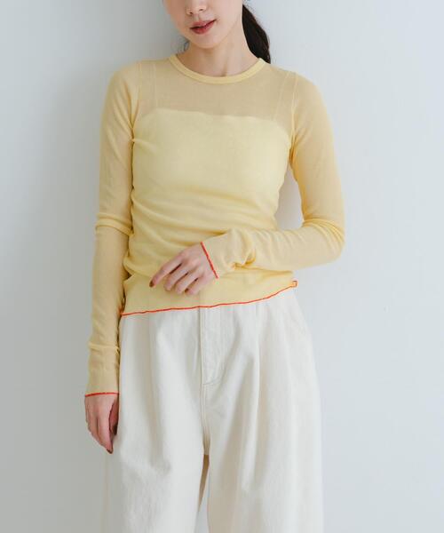 URBAN RESEARCH(アーバンリサーチ)の「『MADE IN JAPAN』シアーテレコカットソー(Tシャツ/カットソー・レディース・ネイビー/ホワイト/イエロー系その他・FREE)」の4枚目の写真