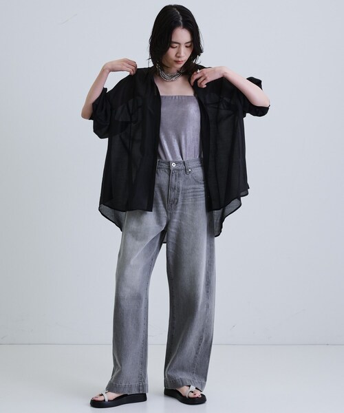 GALLEST(ギャレスト)の「シアーローンミドル丈シャツ/シアーシャツ/シアートップス【洗える】(シャツ/ブラウス・レディース・オレンジ系/サンドベージュ/ブラック/ホワイト・38/34)」の22枚目の写真