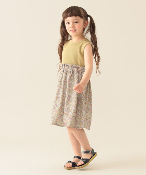 BEAMS mini（ビームスミニ）の「フラワー 切替 ノースリーブ ワンピース 2025SS（90～150cm）（ワンピース・キッズ・イエロー/ブルー系その他/オフホワイト・90/100/110/120/130/140/150）」の9枚目の写真