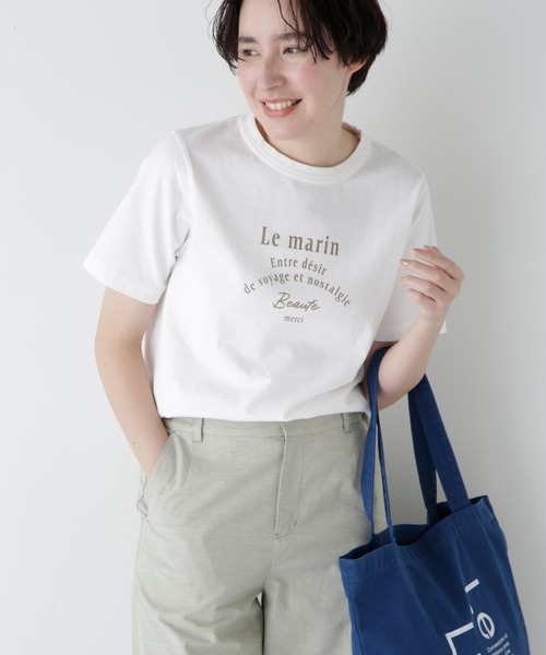 human woman（ヒューマンウーマン）の「◆リサイクルコットン度詰天竺Ｔシャツ（Tシャツ/カットソー・レディース・カーキ/ライトグリーン/ボルドー/ネイビー・MEDIUM）」の2枚目の写真