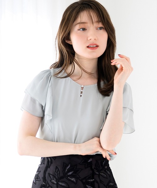 MISCH MASCH（ミッシュマッシュ）の「パールダブルフリル袖ブラウス（シャツ/ブラウス・レディース・ブラック/ブルー/ラベンダー/ホワイト/ライトグリーン・ﾌﾘ-）」の6枚目の写真