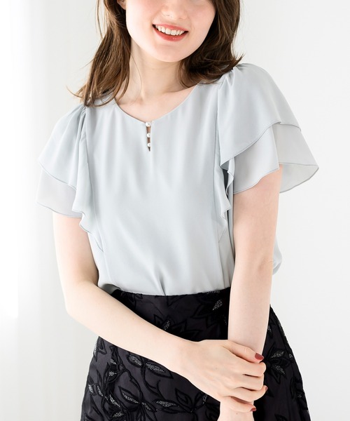 MISCH MASCH（ミッシュマッシュ）の「パールダブルフリル袖ブラウス（シャツ/ブラウス・レディース・ブラック/ブルー/ラベンダー/ホワイト/ライトグリーン・ﾌﾘ-）」の9枚目の写真