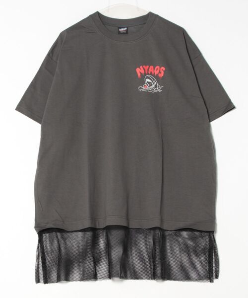ScoLar Parity（スカラーパリティ）の「351116：NYAOS柄メッシュ切替Tシャツ（Tシャツ/カットソー・メンズ・オフホワイト/チャコールグレー/グリーン・M）」の2枚目の写真