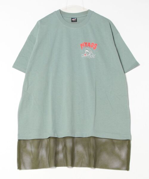ScoLar Parity（スカラーパリティ）の「351116：NYAOS柄メッシュ切替Tシャツ（Tシャツ/カットソー・メンズ・オフホワイト/チャコールグレー/グリーン・M）」の3枚目の写真