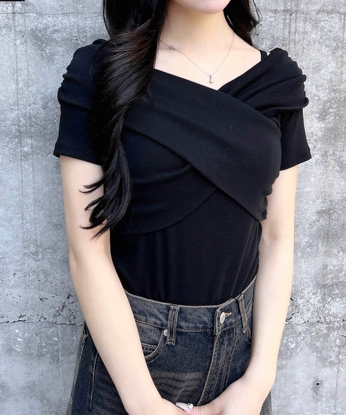 INGNI（イング）の「クロスオフショルトップス（Tシャツ/カットソー・レディース・オフホワイト/ピンクベージュ/ブラック・M）」の12枚目の写真