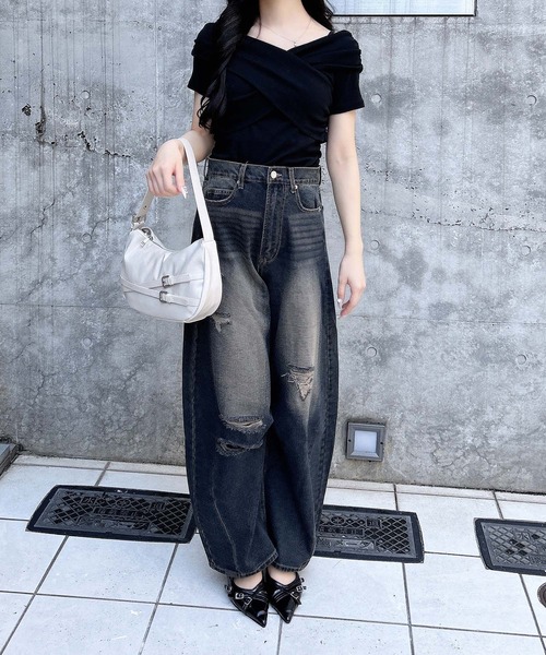 INGNI（イング）の「クロスオフショルトップス（Tシャツ/カットソー・レディース・オフホワイト/ピンクベージュ/ブラック・M）」の15枚目の写真