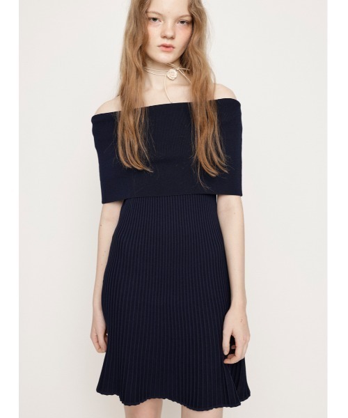 セール】OFF SHOULDER RIB KNIT S/OP オフショルダー リブ