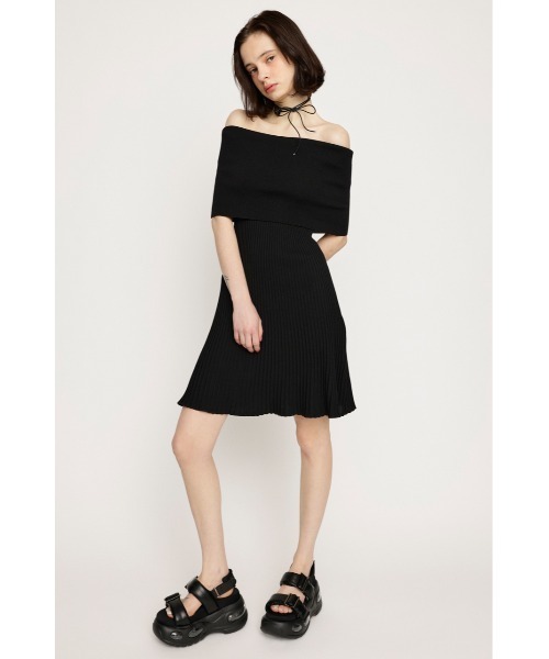 セール】OFF SHOULDER RIB KNIT S/OP オフショルダー リブ