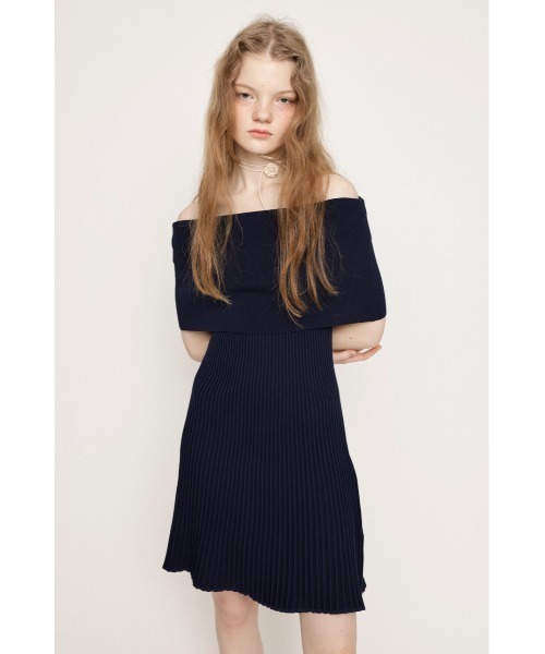 セール】OFF SHOULDER RIB KNIT S/OP オフショルダー リブ