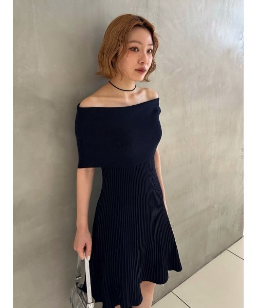 セール】OFF SHOULDER RIB KNIT S/OP オフショルダー リブ
