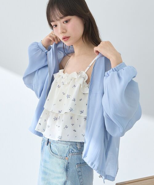 earth music&ecology（アースミュージックアンドエコロジー）の「シアージップパーカー（その他アウター・レディース・ブラック/アイボリー/ピンク/サックスブルー・FREE）」の6枚目の写真