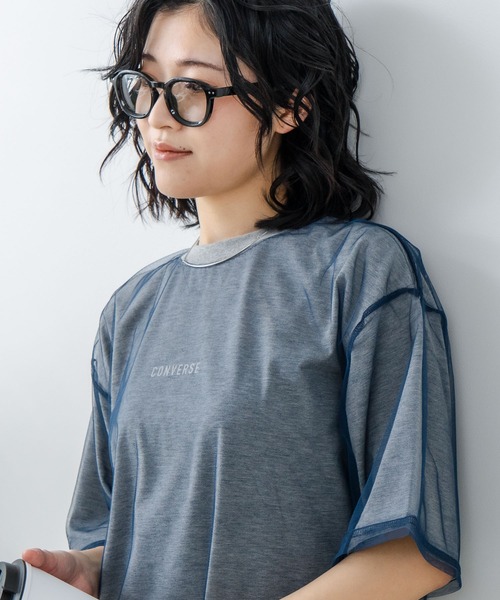 CONVERSE(コンバース)の「【CONVERSE/コンバース】チュールレイヤード Tシャツ(Tシャツ/カットソー・レディース・オフホワイト/杢グレー/ブラック・MEDIUM/LARGE)」の1枚目の写真