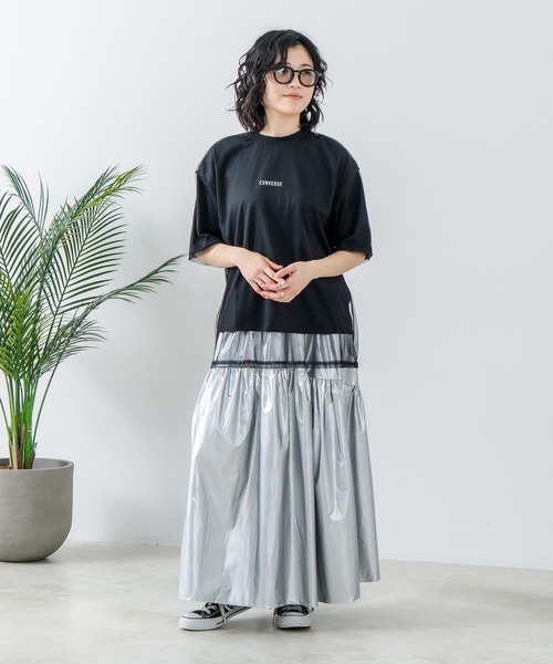 CONVERSE(コンバース)の「【CONVERSE/コンバース】チュールレイヤード Tシャツ(Tシャツ/カットソー・レディース・オフホワイト/杢グレー/ブラック・MEDIUM/LARGE)」の13枚目の写真
