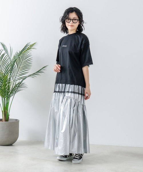CONVERSE(コンバース)の「【CONVERSE/コンバース】チュールレイヤード Tシャツ(Tシャツ/カットソー・レディース・オフホワイト/杢グレー/ブラック・MEDIUM/LARGE)」の14枚目の写真