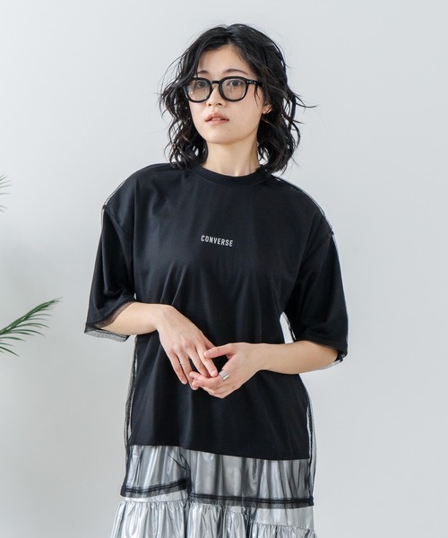 CONVERSE(コンバース)の「【CONVERSE/コンバース】チュールレイヤード Tシャツ(Tシャツ/カットソー・レディース・オフホワイト/杢グレー/ブラック・MEDIUM/LARGE)」の15枚目の写真