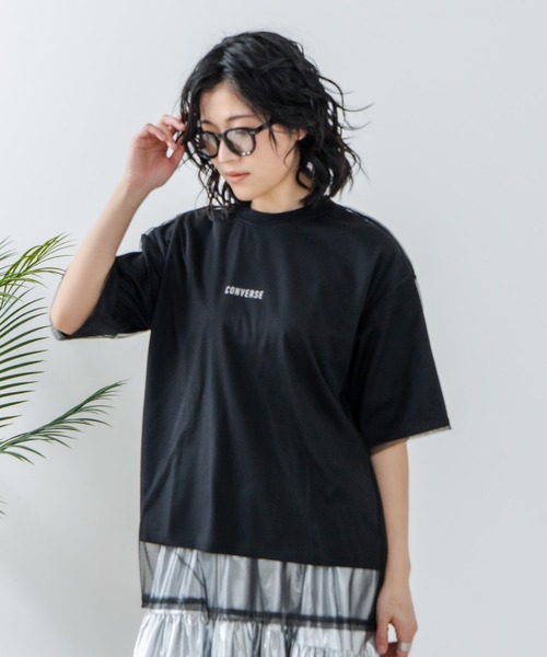 CONVERSE(コンバース)の「【CONVERSE/コンバース】チュールレイヤード Tシャツ(Tシャツ/カットソー・レディース・オフホワイト/杢グレー/ブラック・MEDIUM/LARGE)」の16枚目の写真