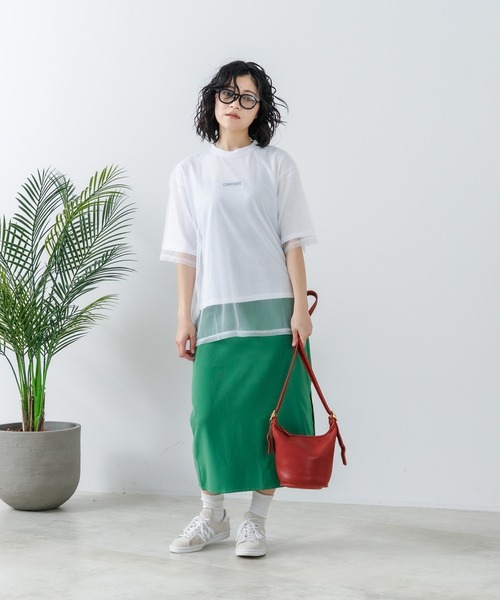 CONVERSE(コンバース)の「【CONVERSE/コンバース】チュールレイヤード Tシャツ(Tシャツ/カットソー・レディース・オフホワイト/杢グレー/ブラック・MEDIUM/LARGE)」の4枚目の写真