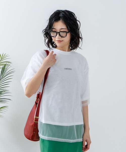 CONVERSE(コンバース)の「【CONVERSE/コンバース】チュールレイヤード Tシャツ(Tシャツ/カットソー・レディース・オフホワイト/杢グレー/ブラック・MEDIUM/LARGE)」の8枚目の写真