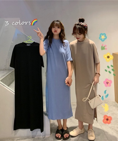 LETee(レティー)の「サイドスリット ティーシャツワンピース(Tシャツ/カットソー・レディース・モカ/ブラック/ブルー・FREE)」の4枚目の写真