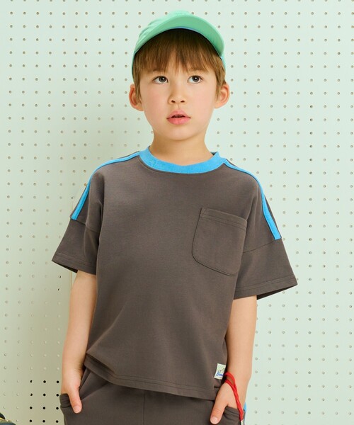 BEAMS mini（ビームスミニ）の「バイカラー ライン 天竺 セットアップ 2025SS（90～150cm）（Tシャツ/カットソー・キッズ・ブラック系その他/チャコールグレー・130/110/90/120/100/150/140）」の16枚目の写真