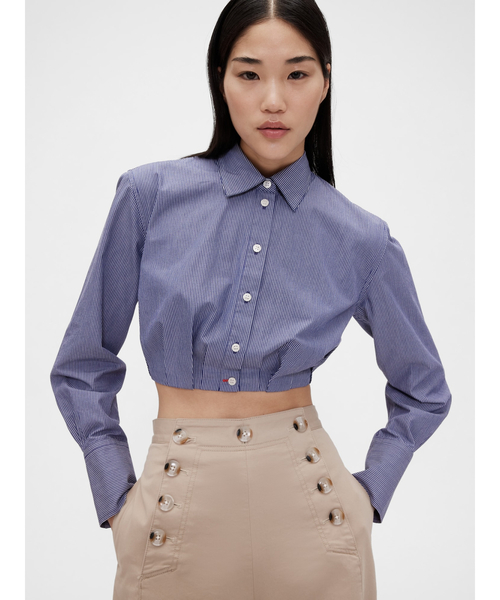 GapStudio(ギャップスタジオ)の「GapStudio ポプリン クロップドシャツ(シャツ/ブラウス・レディース・ホワイト/ブルー・S/M/XS/XXS/L)」の2枚目の写真
