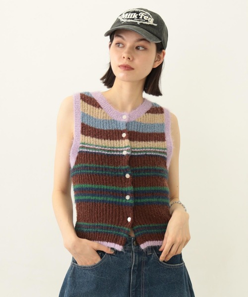 MILKFED.(ミルクフェド)の「TWO-TYPE STRIPED KNIT VEST(ニット/セーター・レディース・ブルー/ブラウン/パープル・ONE SIZE)」の2枚目の写真