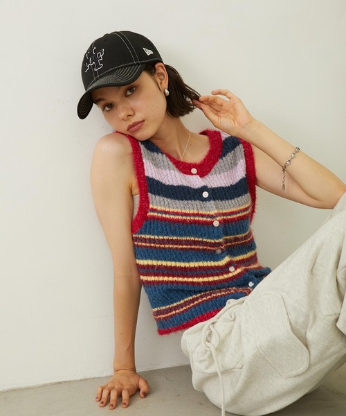 MILKFED.(ミルクフェド)の「TWO-TYPE STRIPED KNIT VEST(ニット/セーター・レディース・ブルー/ブラウン/パープル・ONE SIZE)」の1枚目の写真