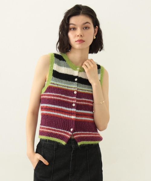 MILKFED.(ミルクフェド)の「TWO-TYPE STRIPED KNIT VEST(ニット/セーター・レディース・ブルー/ブラウン/パープル・ONE SIZE)」の4枚目の写真