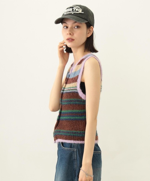 MILKFED.(ミルクフェド)の「TWO-TYPE STRIPED KNIT VEST(ニット/セーター・レディース・ブルー/ブラウン/パープル・ONE SIZE)」の15枚目の写真