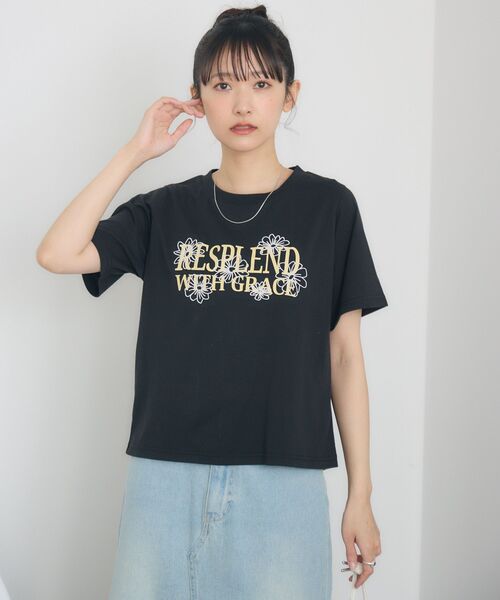 RETRO GIRL(レトロガール)の「花刺繍チビTEE(Tシャツ/カットソー・レディース・ライトグレー/ブラック/オフホワイト・FREE)」の20枚目の写真