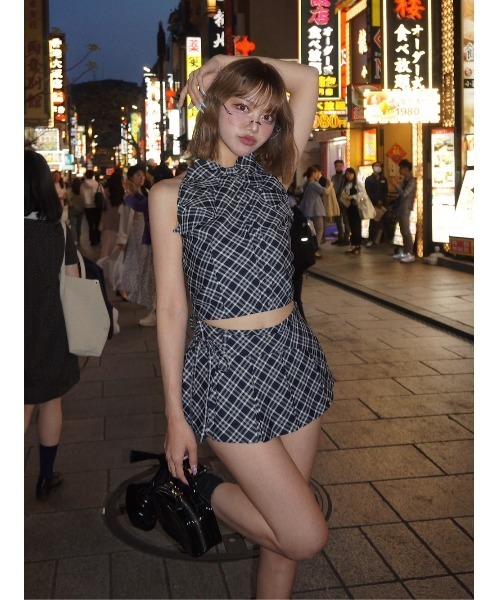 Darichリボンチェックノースリブラウス チェックスカートライクショートパンツ 予約商品】リボンチェックノースリブラウス – Darich (ダーリッチ)