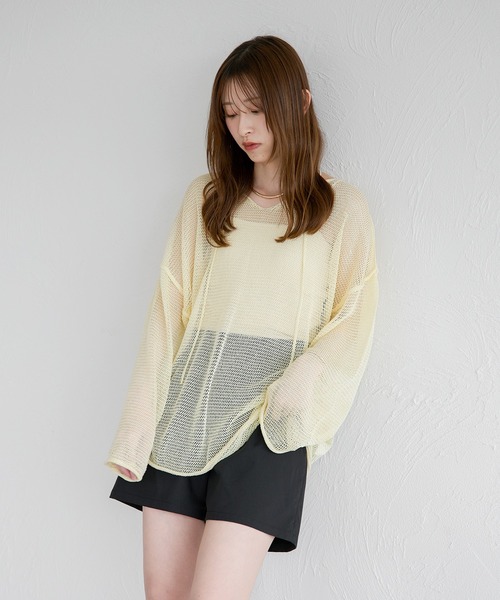 セール】アウトリンキングメッシュトップス（ニット/セーター