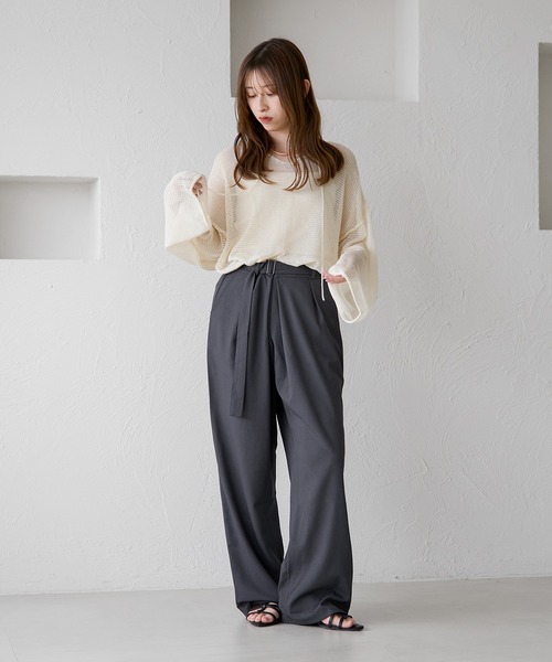 セール】アウトリンキングメッシュトップス（ニット/セーター