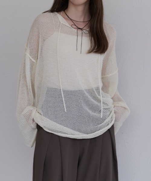 セール】アウトリンキングメッシュトップス（ニット/セーター