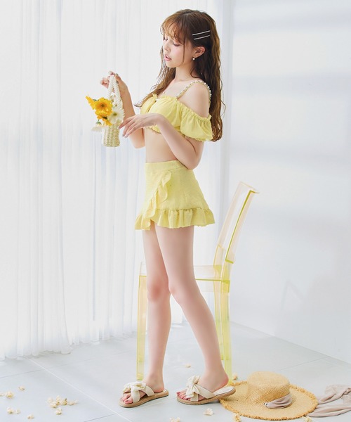 Sugar 水着 オフショルフレアスカートビキニ 4点セット 即日発送】【ビキニ】【水着】袖付きシャーリングトップス 4点
