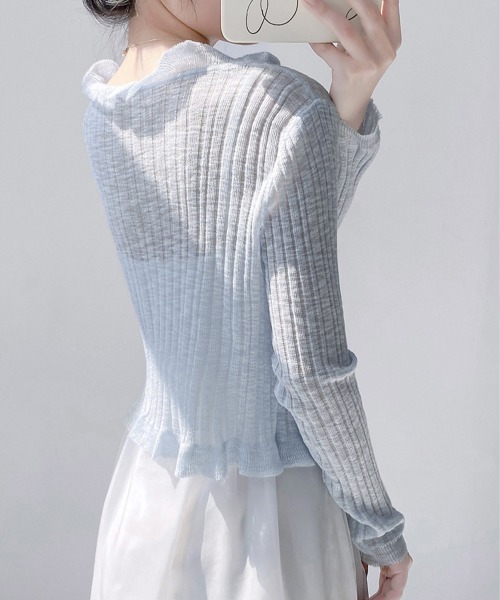 Miniministore(ミニミニストア)の「【7カラー展開】フリルボレロ 薄手ニットカーディガン春夏(カーディガン/ボレロ・レディース・ベージュ/イエロー×グリーン/ラベンダー/ピンク/オフホワイト/ブラック/ライトブルー・FREE)」の10枚目の写真